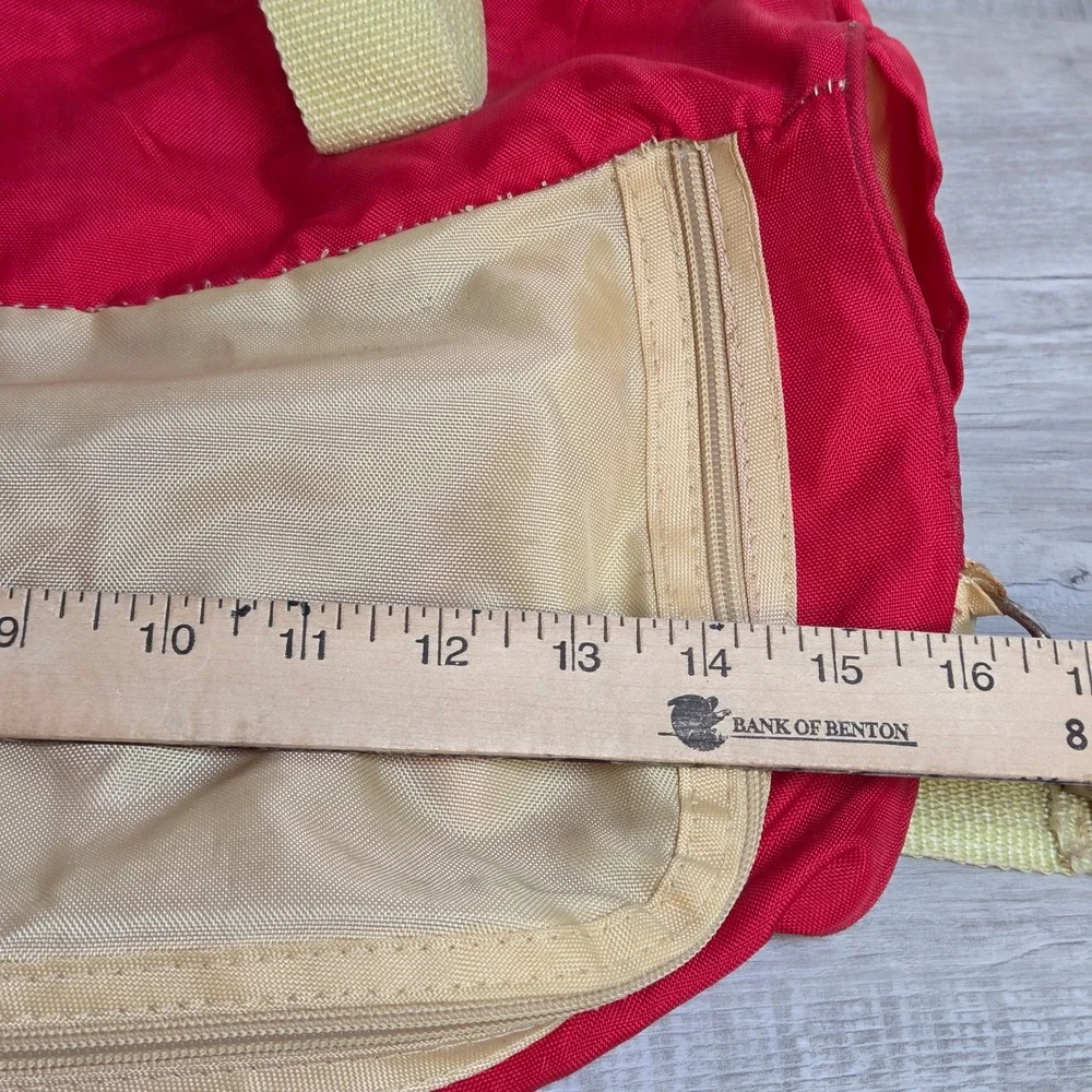 Vintage US Sport Red Nylon Duffel Bag Gym Travel Weekender Tan Straps 80s Korea